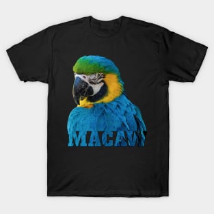 Beautiful Blue and Gold Macaw Parrot Image and Word T-Shirt